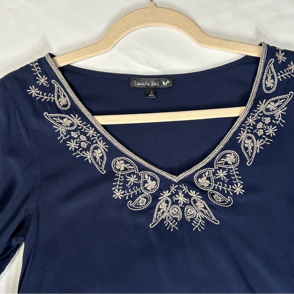 Double Zero Hippie Boho Embroidered Bohemian 70's Bell Sleeve Tunic Blouse Sz S - Picture 6 of 12